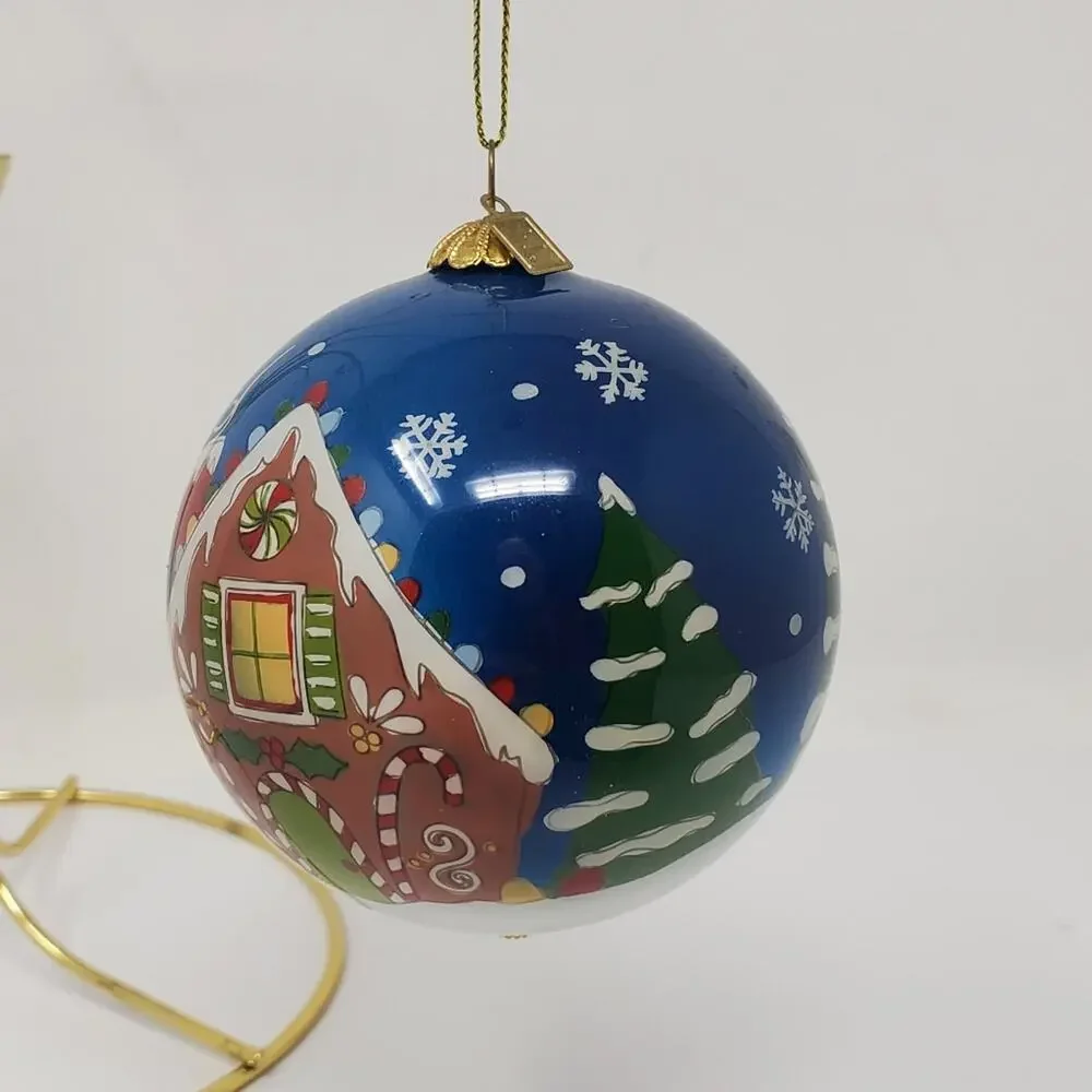 Pier 1 Li bien Reverse Painted 2018 Santa in Car Glass Christmas Ornament w/Box